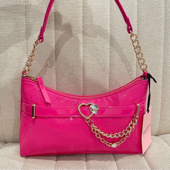 Juicy Couture Handbags - NEW Juicy Couture Pink Flash Open Heart Shoulder Bag Patent Leather Logo‎ Print